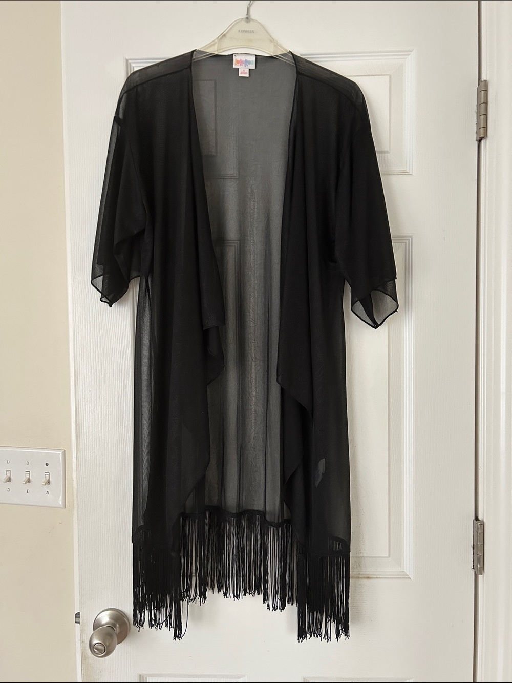 LuLaRoe Black Sheer Fringe Kimono Cardigan